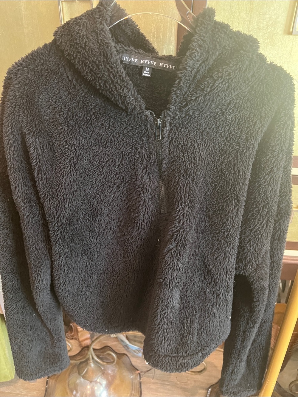 HYFVE Black Teddy Fleece Half-Zip Hoodie Jacket